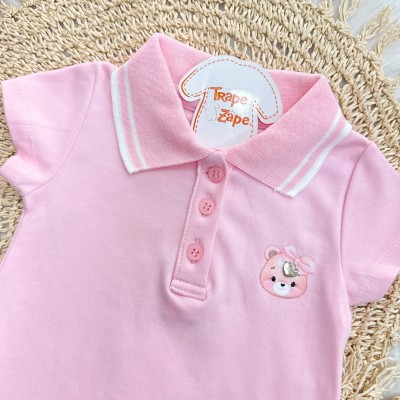 Vestido Gola Polo Ursinha - Rosa
